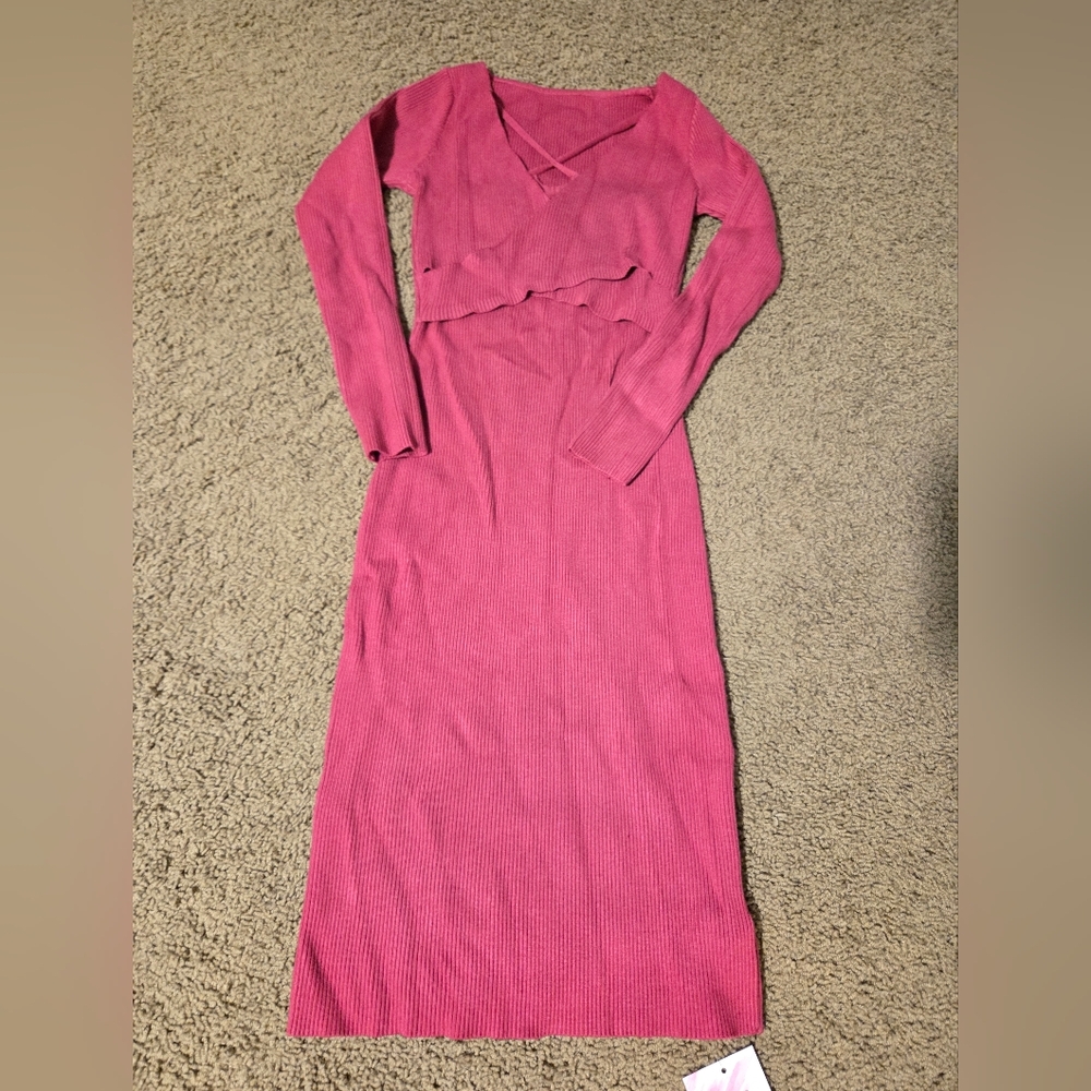 Chicwish Long Sleeve Knit Dress - Deep Berry Color